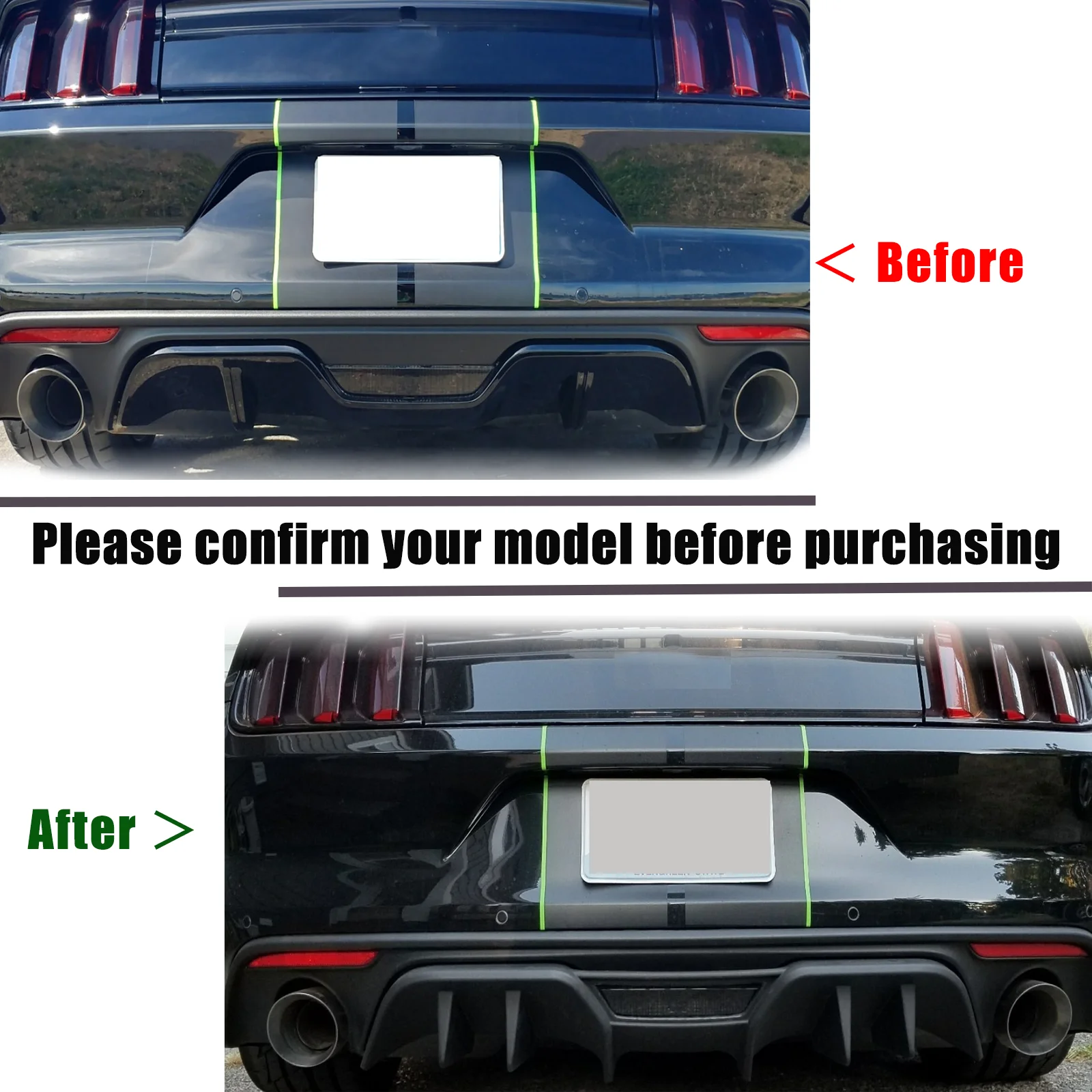 لفورد 2015-2017 موستانج المصد الخلفي الناشر اكسسوارات السيارات طقم الجسم ماتي أسود لامع أسود ABS مشبك من البلاستيك تركيب