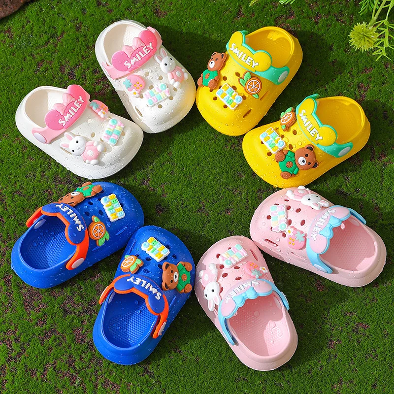 Children Baby Shoes for Boys Girls New Cute Cartoons Kids Mules Clogs Summer Soft Sole Garden Beach Slippers Sandals Cave Hole