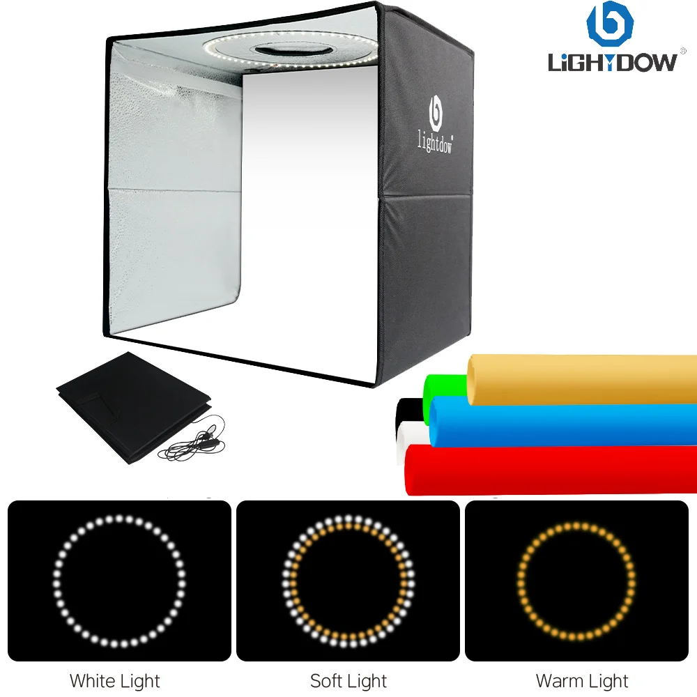 Lightdow Photo Studio Light Box Kit 120pcs LEDs 6 Backdrops for Photography Portable Folding Dimmable Photo Box LED Light Room