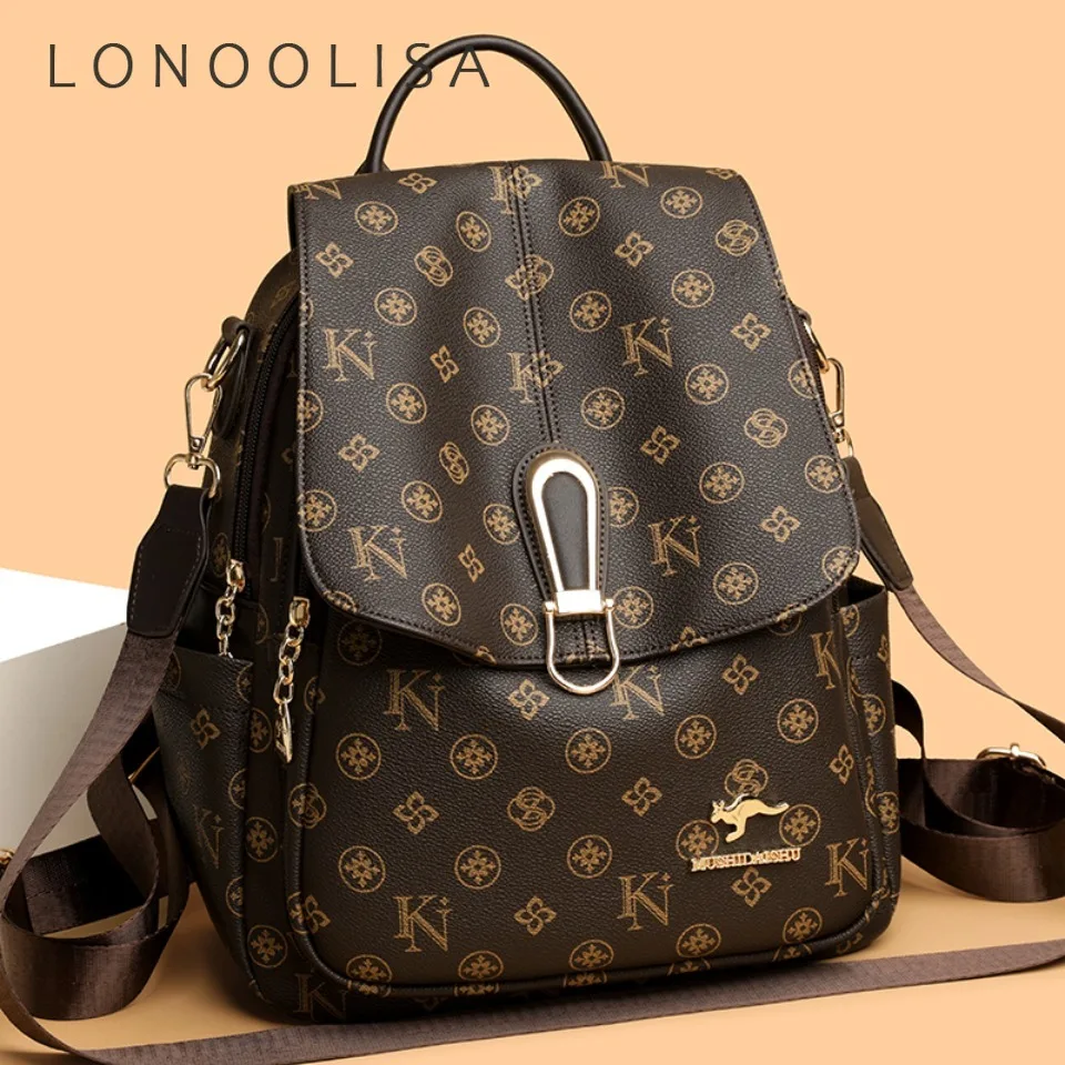 Women Vintage Printed Large Capacity Backpacks School Bags Ladies Backpack Luxury Designer High Quality PU Leather Shoulder Bag