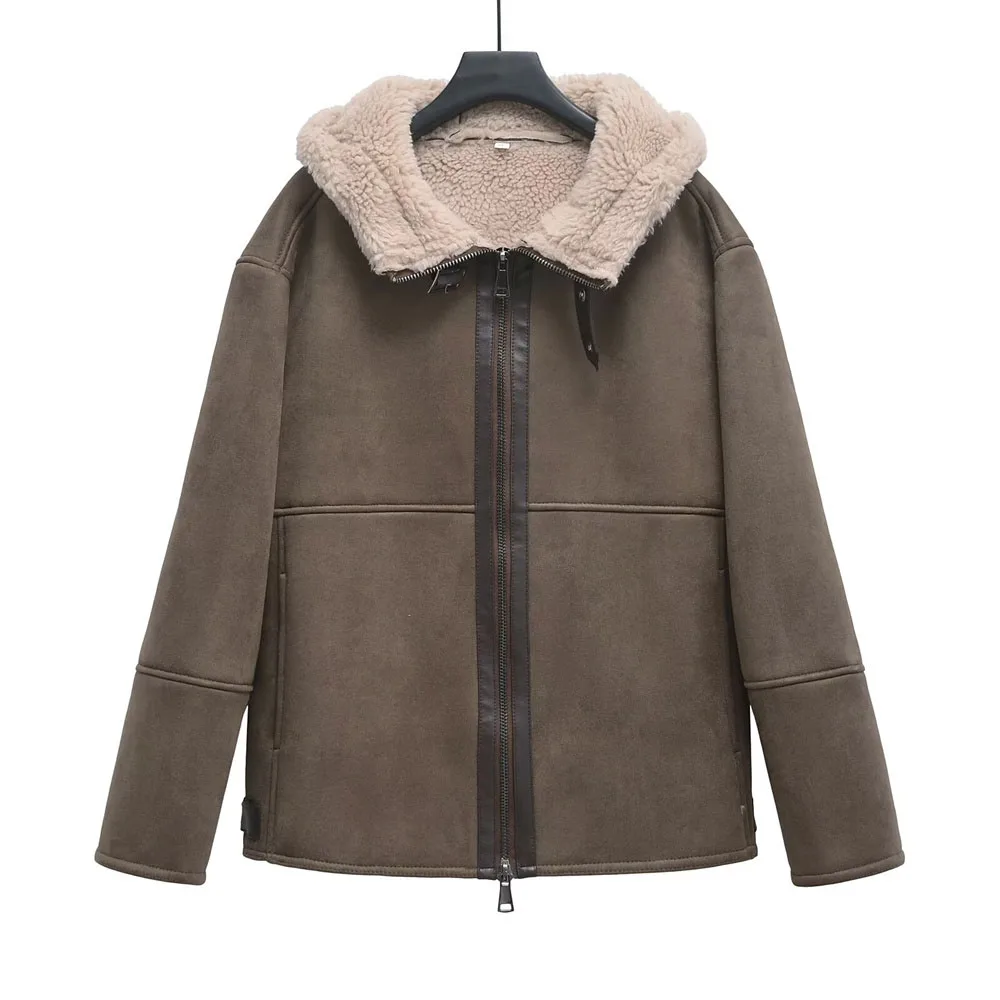 เสื้อแจ็คเก็ตมีฮู้ดสองชั้นสไตล์ฝรั่งเศสสำหรับผู้หญิงรุ่นใหม่ประจำฤดูใบไม้ร่วงและฤดูหนาว