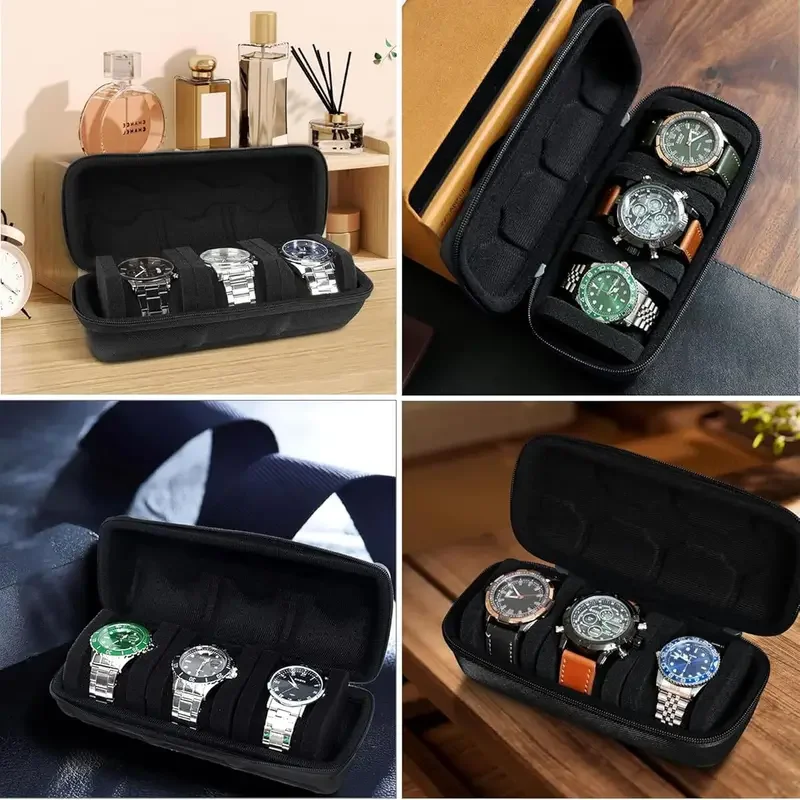 3 Slots Hard Watch Travel Case, Watch Roll Case Storage And Organizer For Men And Women, With Anti-move Watch Pillow
