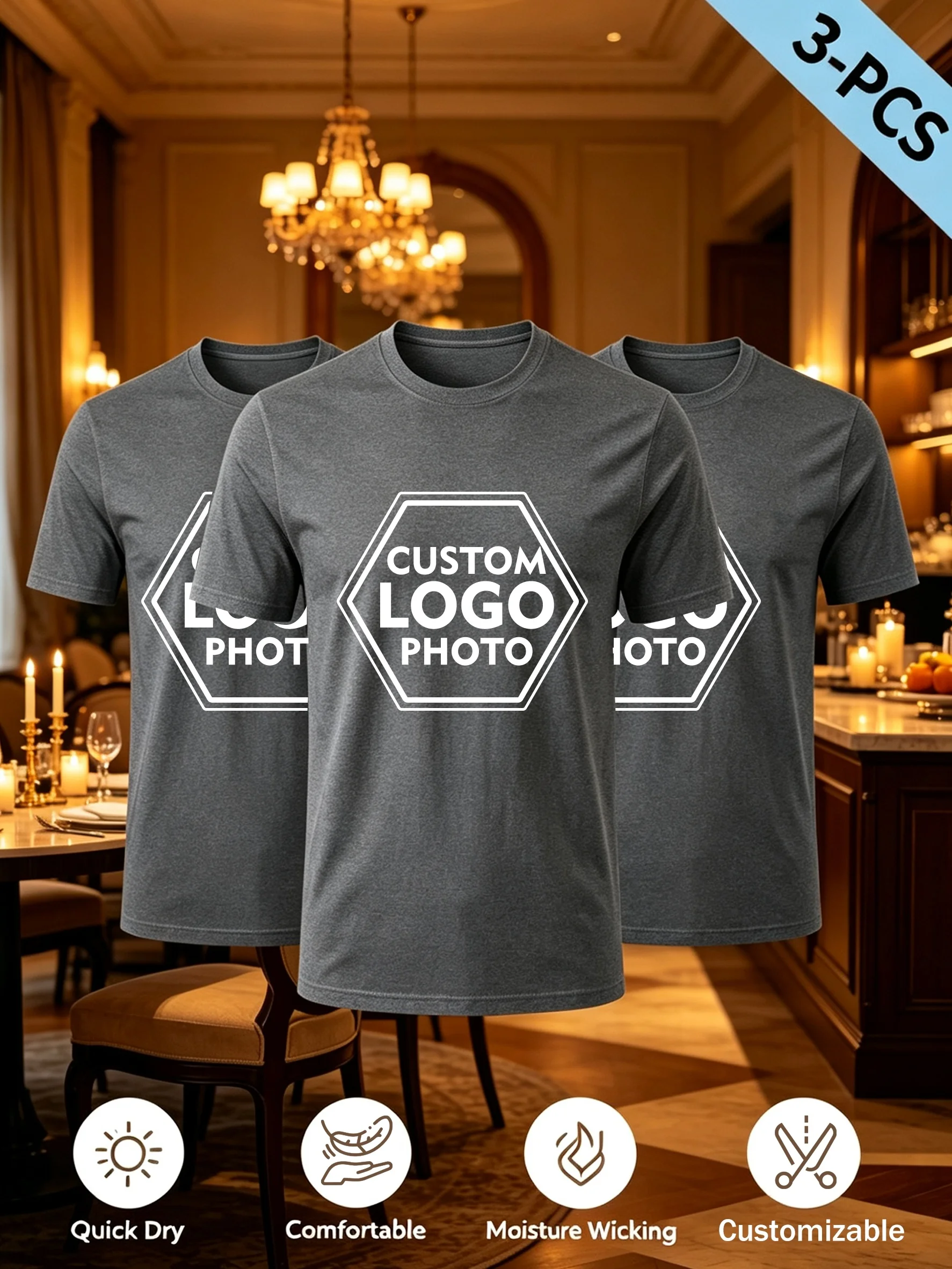 【3-piece Set】Customized Printed Men's T-Shirt, Personalized Photo Customization. Upload your pictures/logo/family/inspirational
