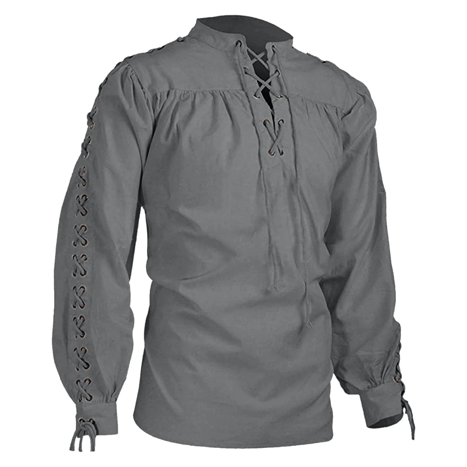 

Shirts Men Tunic Viking Pirate Costume Gothic Clothes Men Vintage Shirt Ruffle Neckline Drawstring Knight Cosplay Top