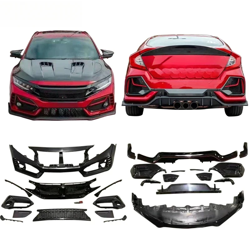 Best Sale Car Bodykit Front Rear Bumper Side Skirts 2019-2021 Upgrade Type-R 5