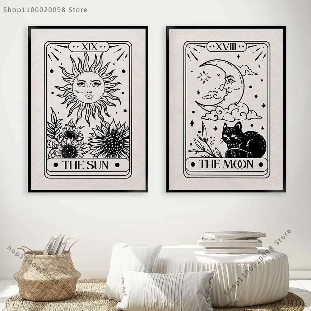 The Sun Moon Tarot Astrology Poster Boho Print Neutral Canvas Painting Modern Celestial Wall Art Picture For Bedroom Home Decor