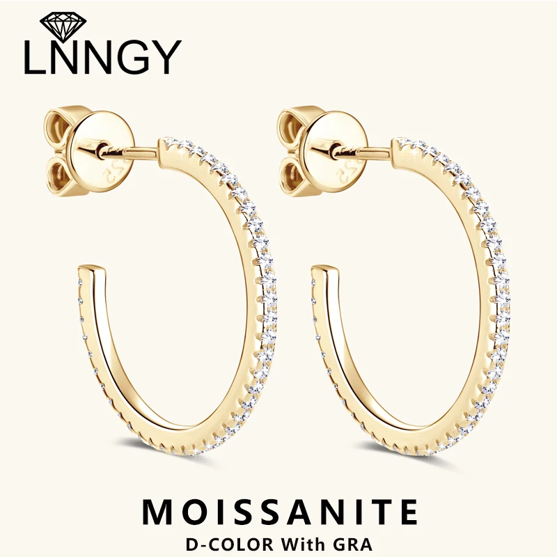 Lnngy C-shaped Pave Setting  Moissanite Earrings Original 925 Sterling Silver Earring For Women 2023 New Fashion Daily Jewelry