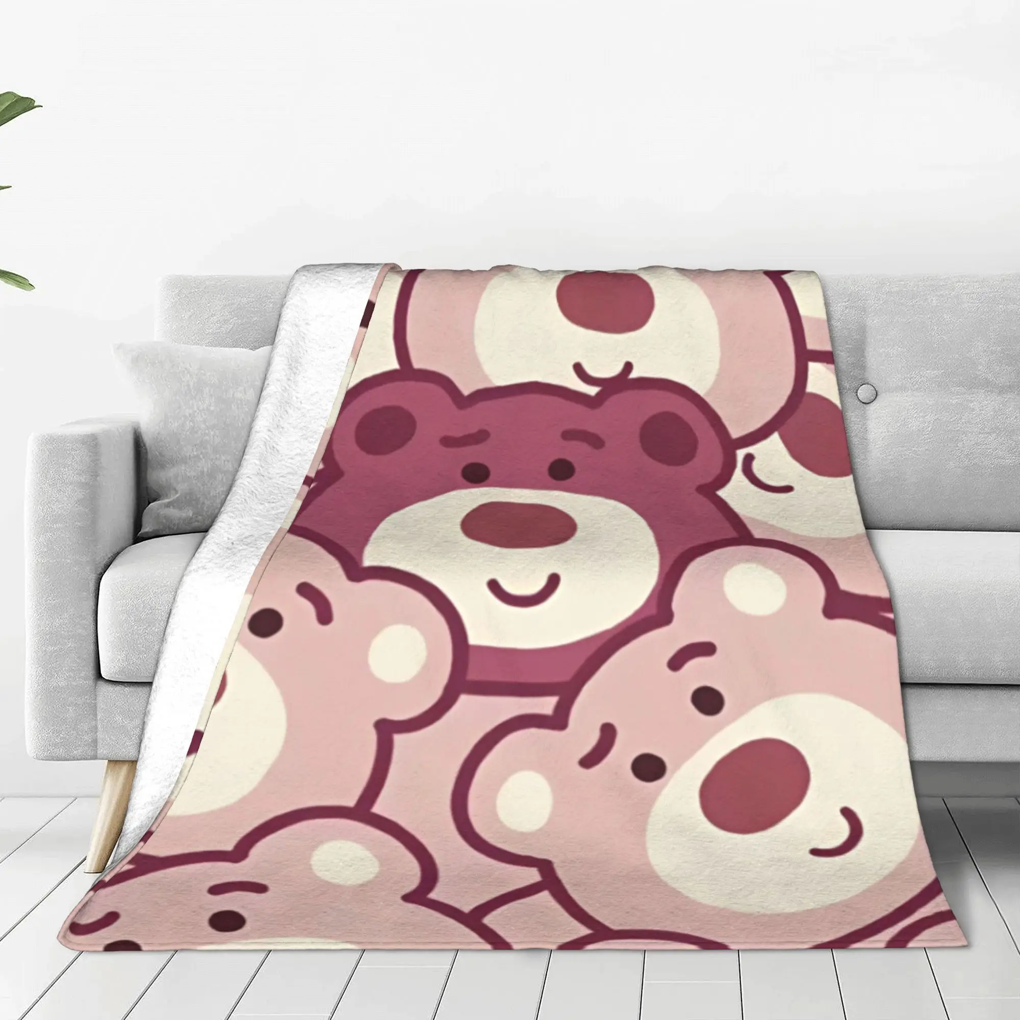 Toy Story Lotso Huggin Bear Blanket Cover Cute Strawberry Wool Throw Blankets Bed Sofa Decoration Soft Warm Multi-function Quilt