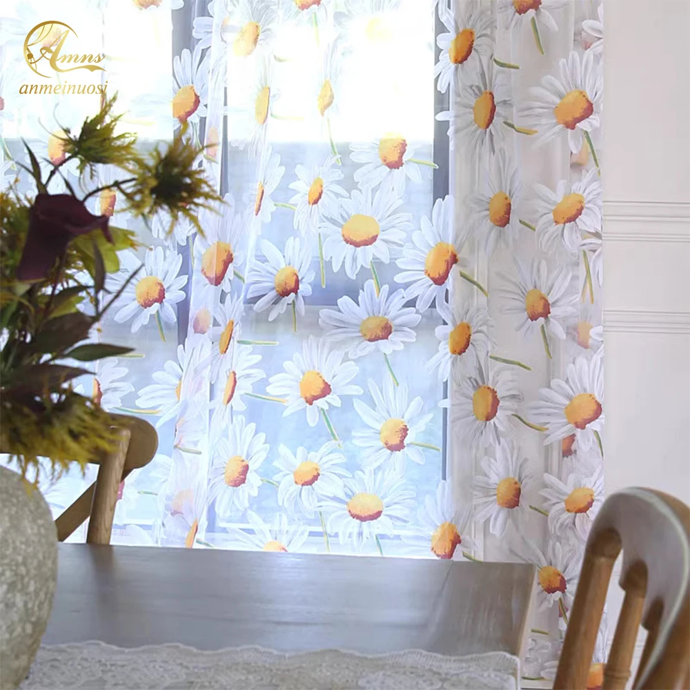 Curtains Waves Sunflower Flower Dandelion Transparent Curtain Sheer Window Shade for Living Room Decoration Modern Tulle Bedroom