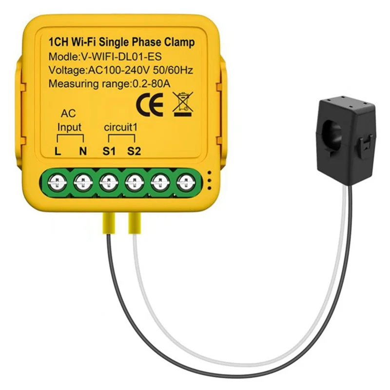 Medidor de energía WiFi bilateral Tuya 80A con abrazadera CT KWh Monitor de consumo de electricidad para Alexa Home(B)