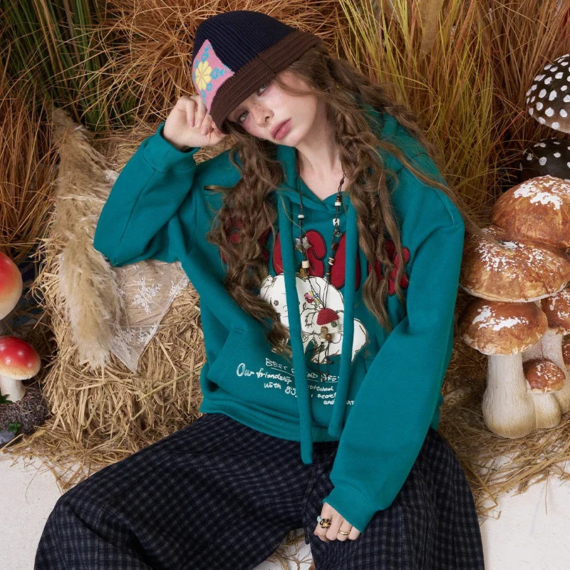 ELFSACK Casual Cartoon Little Elephant Loose Fit Hoodie For Woman