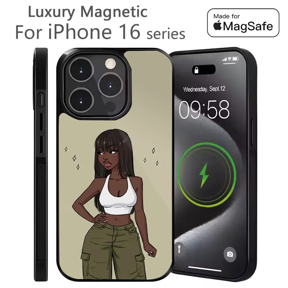 

Black Girl A- Afro Phone Case For iPhone 16,15,14,13,12,11,Plus,Pro,Max Mini Magsafe Magnetic Wireless Charging