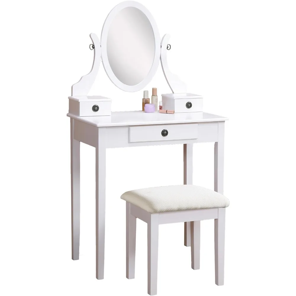 

Moniya White Wood Vanity Table and Stool Set (3415WH) Medium