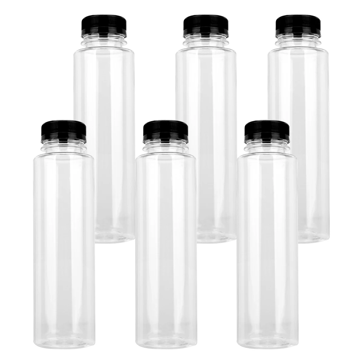 

6pcs 360ml Food-grade Plastic Beverage Bottles Empty Bottles with Black Lids Drinks Bottles Juice Bottles Jars (Transparent)