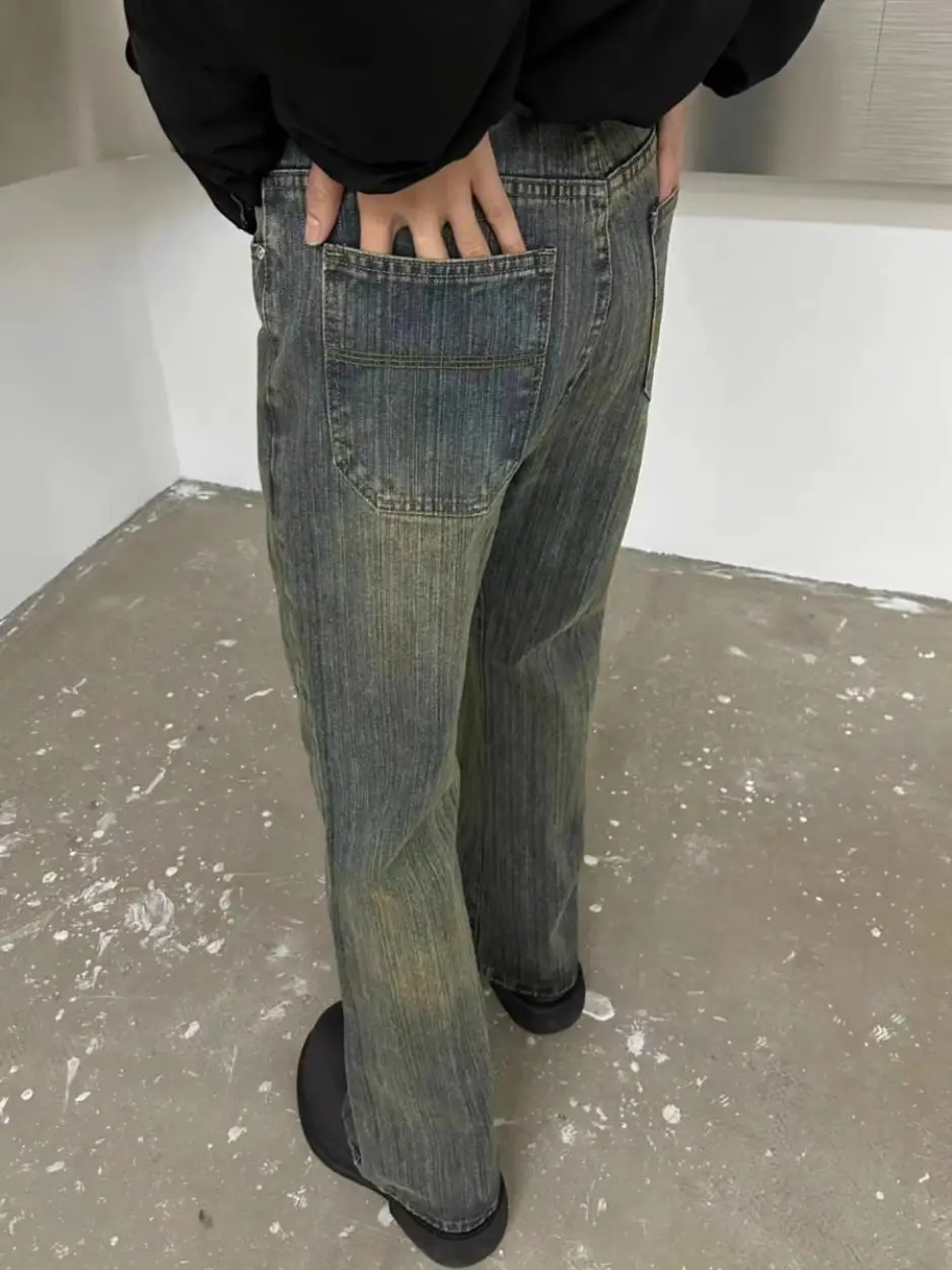 American High Street Männer und Frauen Hip-Hop Retro Bambus gestreifte Jeans mit lockeren und leicht ausgestellten Persönlichkeit Freizeit hosen