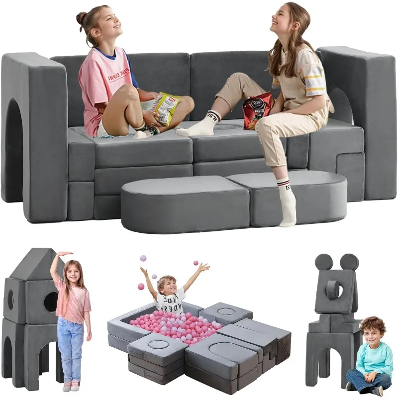 22Pcs Modular Kids Play Couch,  1000+DIY Creativing Playroom Furniture for Toddlers， Convertible Foam and Floor Cushion