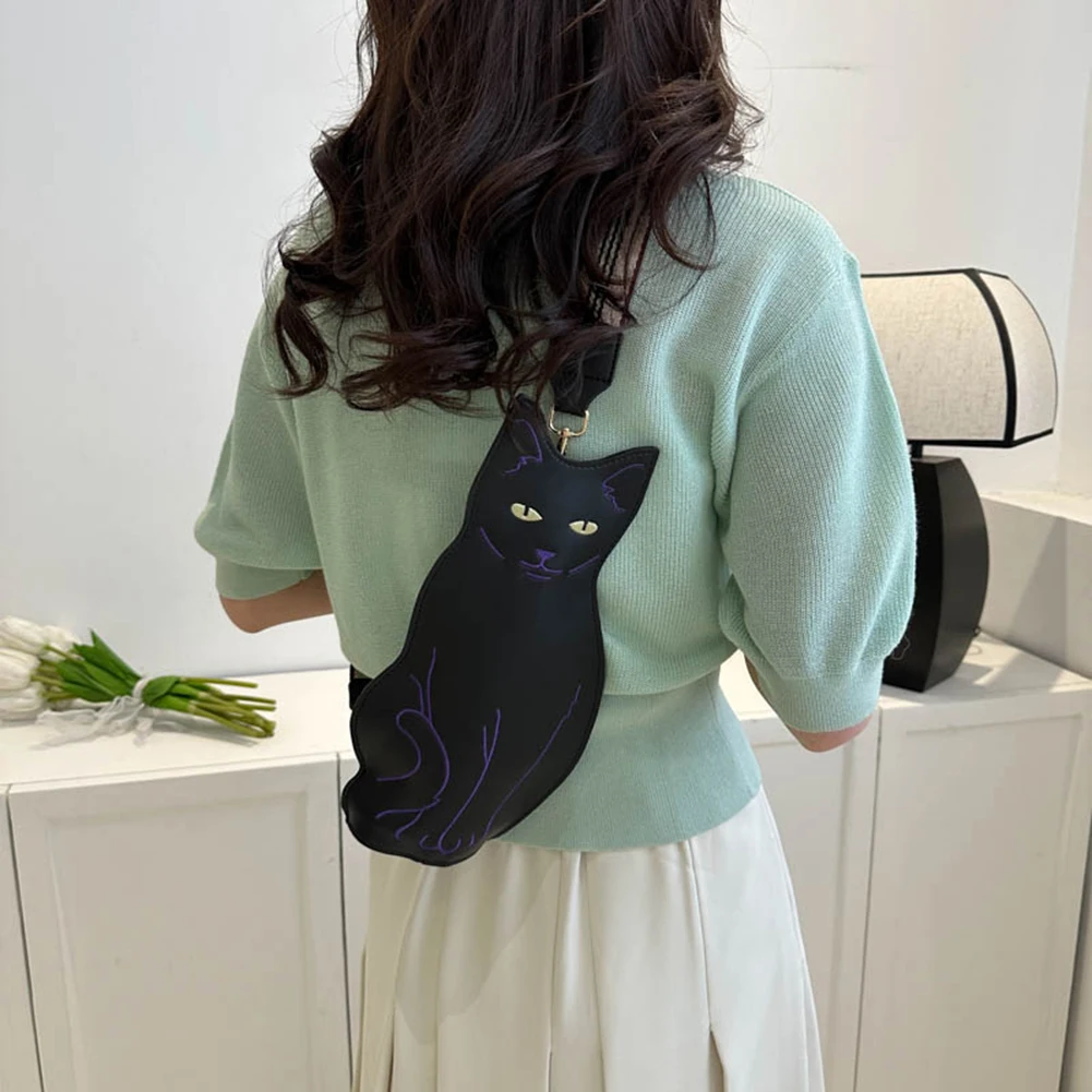 Cat Shape Women Chest Bag Cute Zipper Messenger Chest Bag Fashion Simple Adjustable Shoulder Strap Waterproof Party Girl Gift