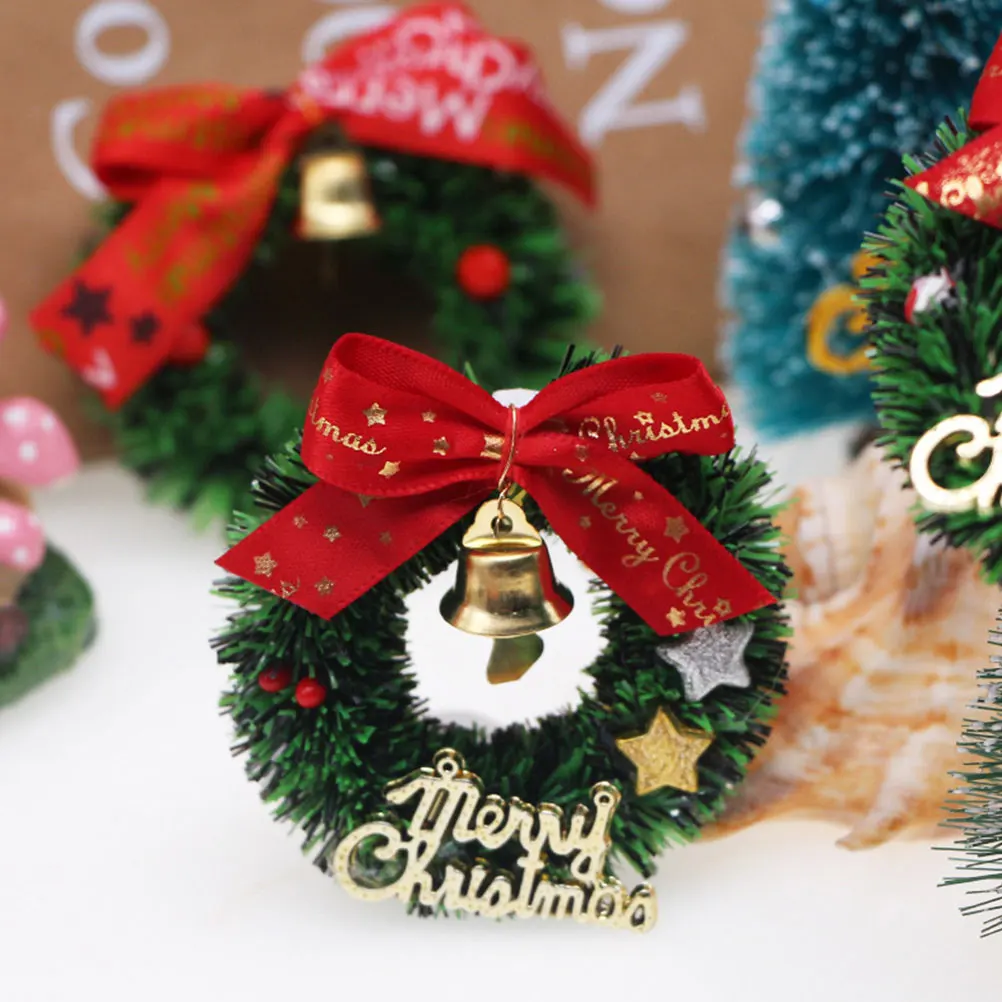 

Mini Christmas Decor Simulated Bow Simulated Wreath Pendants Mini Wreaths Miniature Holiday Party DIY nament