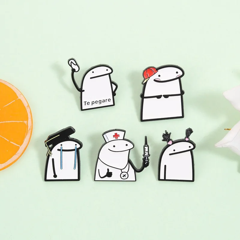 Divertidos Pins de Esmalte de Personajes Simplificados, Meme de Flork, Te Pegare, Enfermera, Broches de Personajes de Dibujos Animados Lindos, Joyería para Solapa, Regalo para Amigos