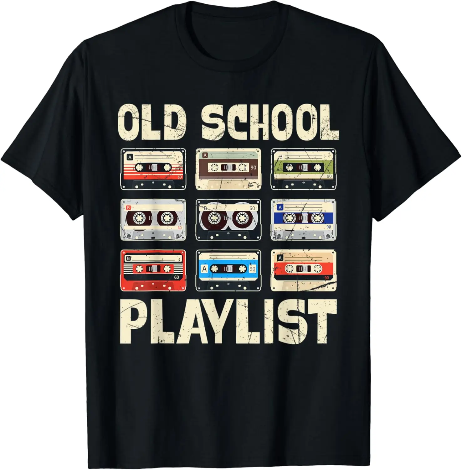 Old School Tape Play List T-Shirt Graphic T Shirts  Men Clothing Tops Vintage T Shirt  Camisas Streetwear Ropa Hombre