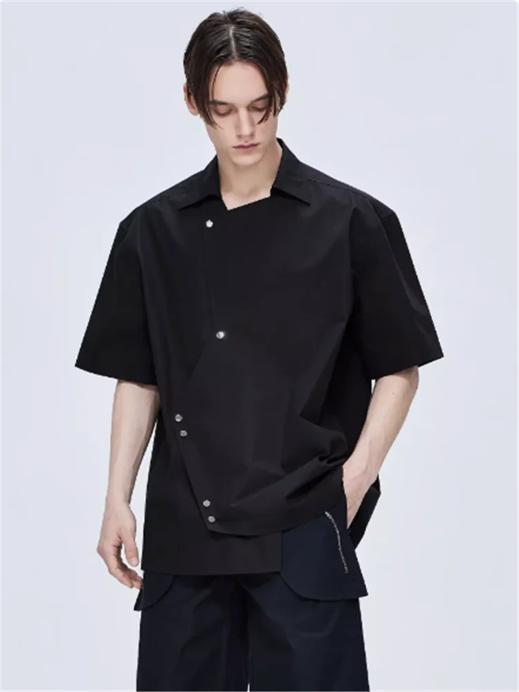 Fashion designer men's 2024 summer new button-up short-sleeve shirt men's design black shirt