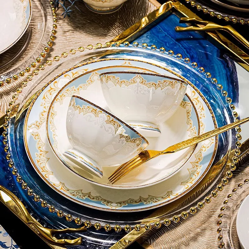 

The whole set of tableware, household high-end bone china dishes and dishes, bowl sets, light luxury gift housewarming
