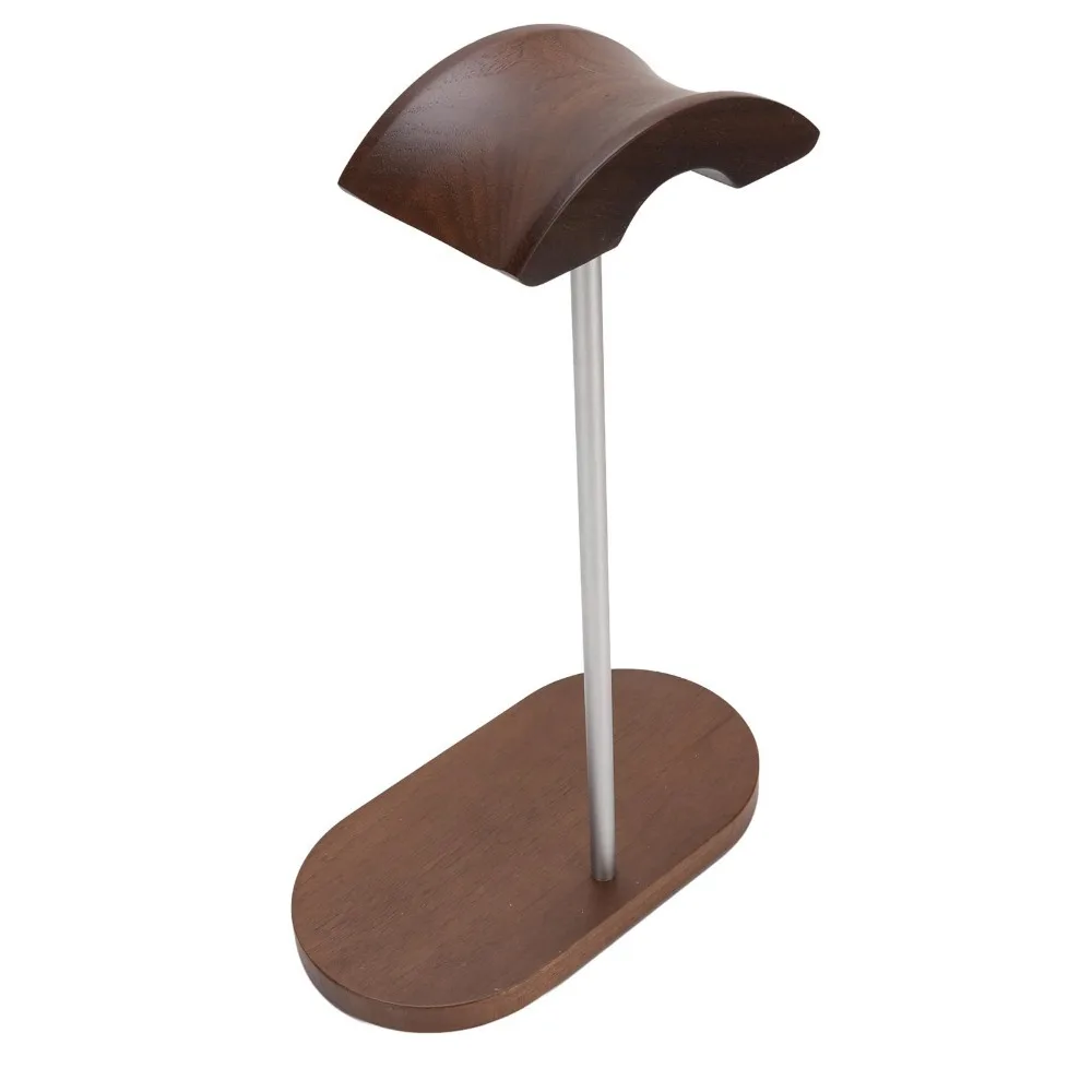 With Aluminum Alloy Supporting Bar Wood Base Walnut Headphone Stand Space Saving Desktop Earphone Rack Headset Holder