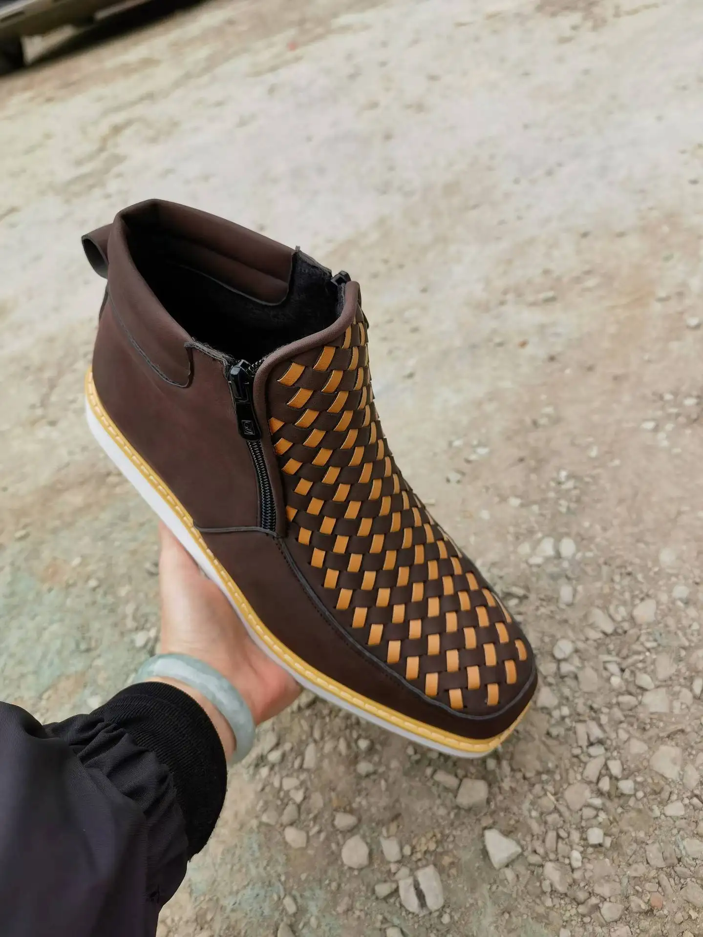 Neue Independent Station Western-Stil Handgewebte Cowboystiefel mit Seitenreißverschluss, niedrigem Schaft, aus PU-Leder, Damenschuhe mit flachem Absatz, Frühling Au... – Detail 7
