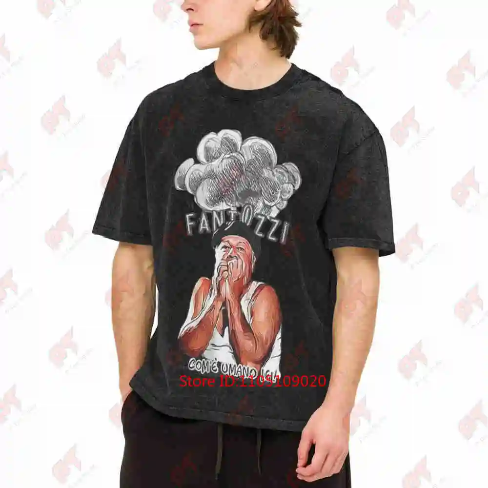 Fantozzi Character Cloud Phrase Com E Umano Italian Comedy Vintage Washed Tee Pure Cotton T-Shirt