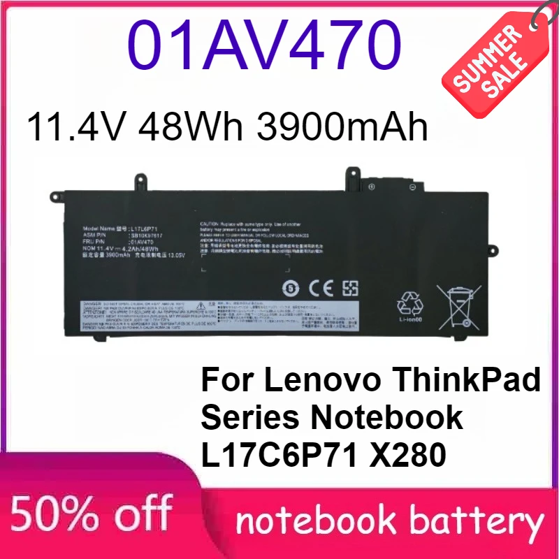 

01AV470 X280 11.4V 48Wh Laptop Battery for Lenovo ThinkPad Series Notebook L17C6P71 L17M6P71 L17L6P71 01AV471 01AV472 SB10T83165
