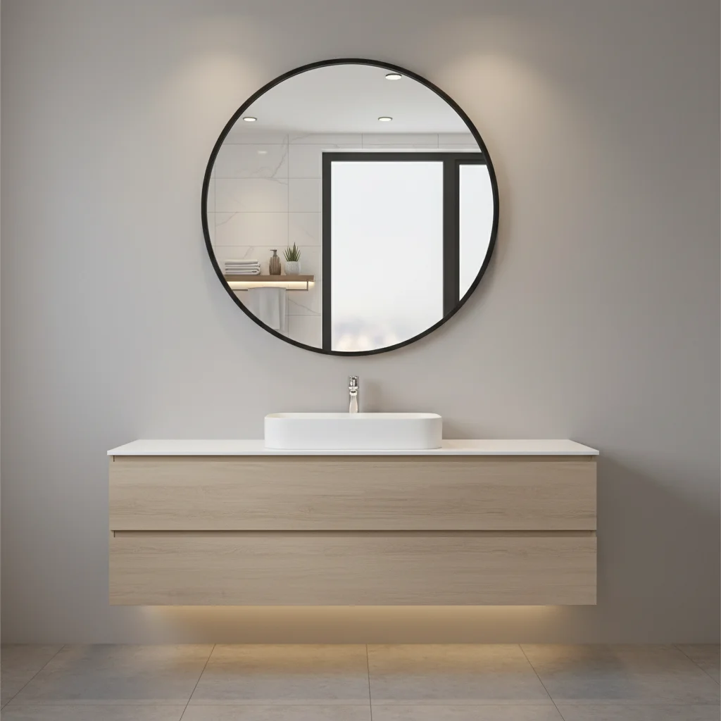 مرآة حائط مستديرة سوداء مقاس 30 بوصة للحمام الحديث، مرآة دائرية مثالية للاستخدام اليومي وتعزيز الأناقة #2