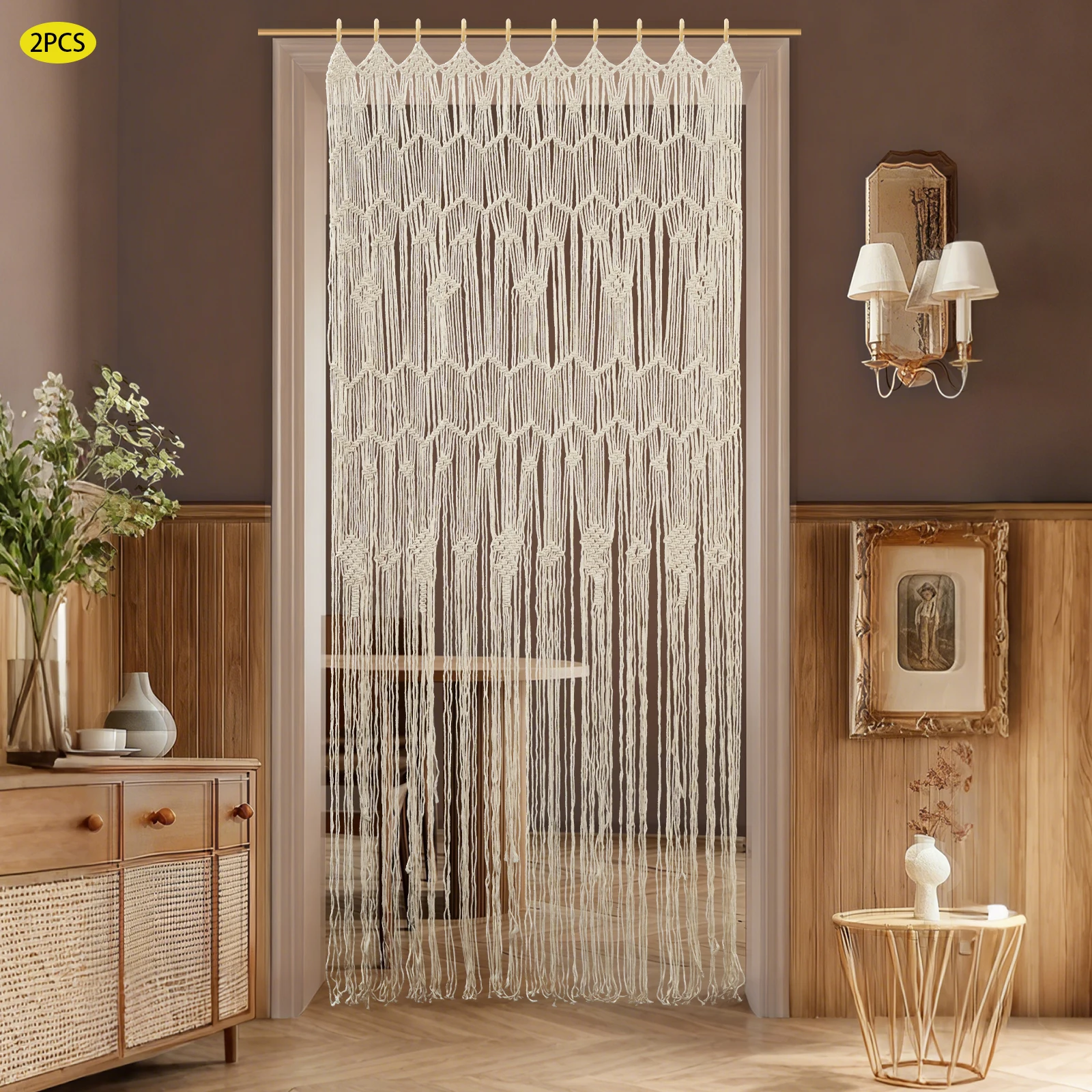 2PCS 100*200cm Gewebt Vorhang Weiß Böhmischen Makramee Tür Vorhang Handgewebte Hochzeit Hintergrund Raum Teiler Tür vorhang