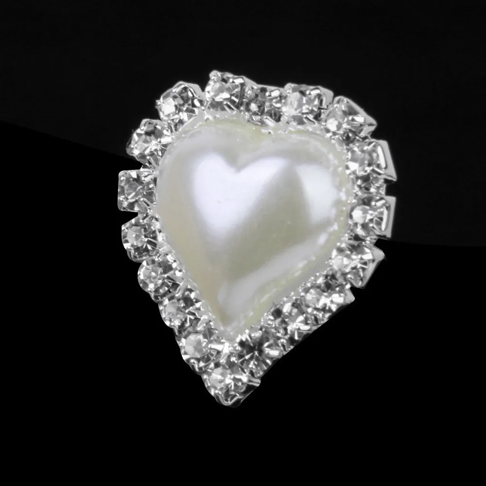 

10Pcs Heart Shape Rhinestone Button Zinc Alloy Acrylic Flatback Embellishment for Garment Bag Headband Gift Wrapping Silver