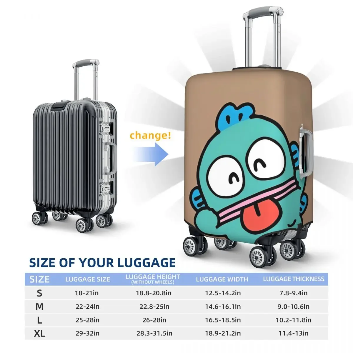 Protección de viaje divertida personalizada de la caja del equipaje del estiramiento de la vacaciones de la cubierta de la maleta de Hangyodon