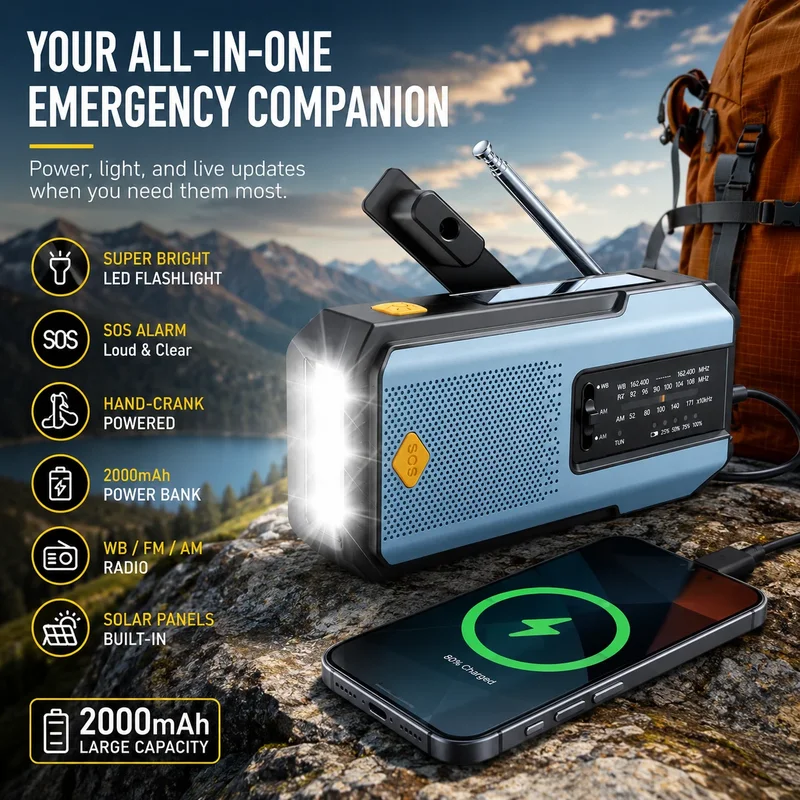Rádio de Emergência Multifuncional AM FM WB