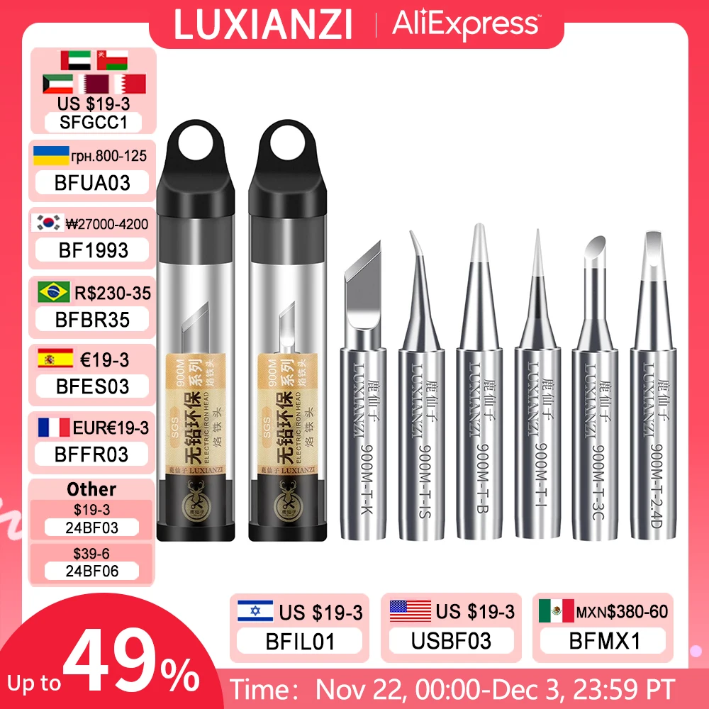 LUXIANZI 1pcs Lead Free Soldering Iron Tips Copper 900M Tip Soldering BGA Welding Tips K/1.5K/SK/3C/B/IS/I/2.4D SGS High Quality