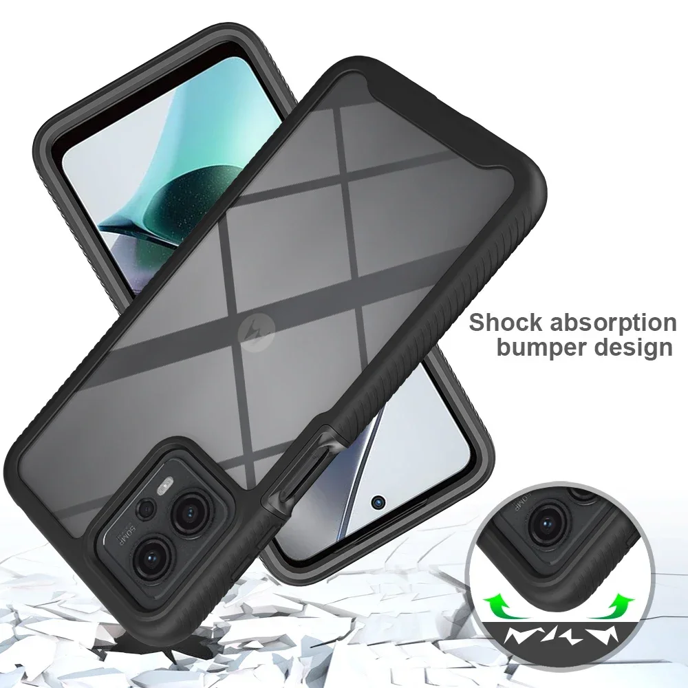 Armor Shockproof Case with PET Screen Protector For Motorola Moto G13 G23 G53 E13 G14 G54 G84 TPU Bumper Transparent Back Cover