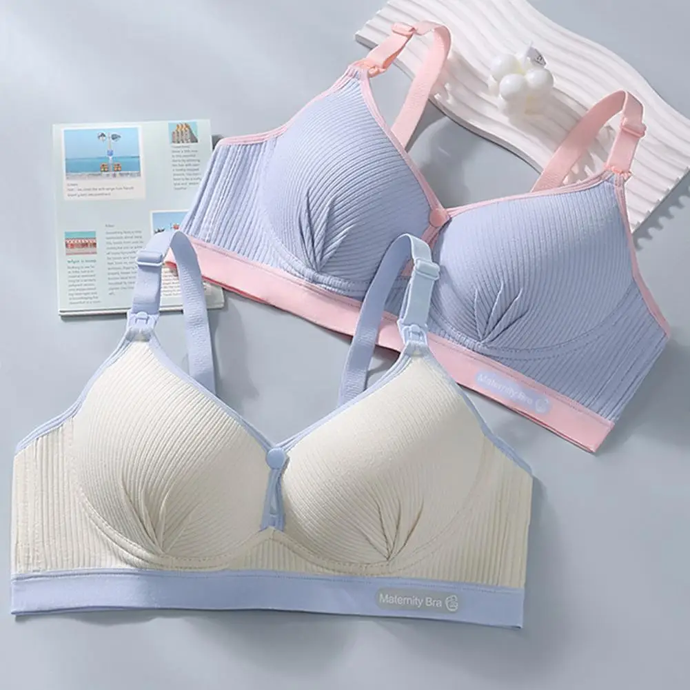 Soft Mother Bra Breastfeeding Bra Front Open Contrast Color Push Up 3D Cup Elastic Wireless Seamless Pregnancy Postpartum Bras