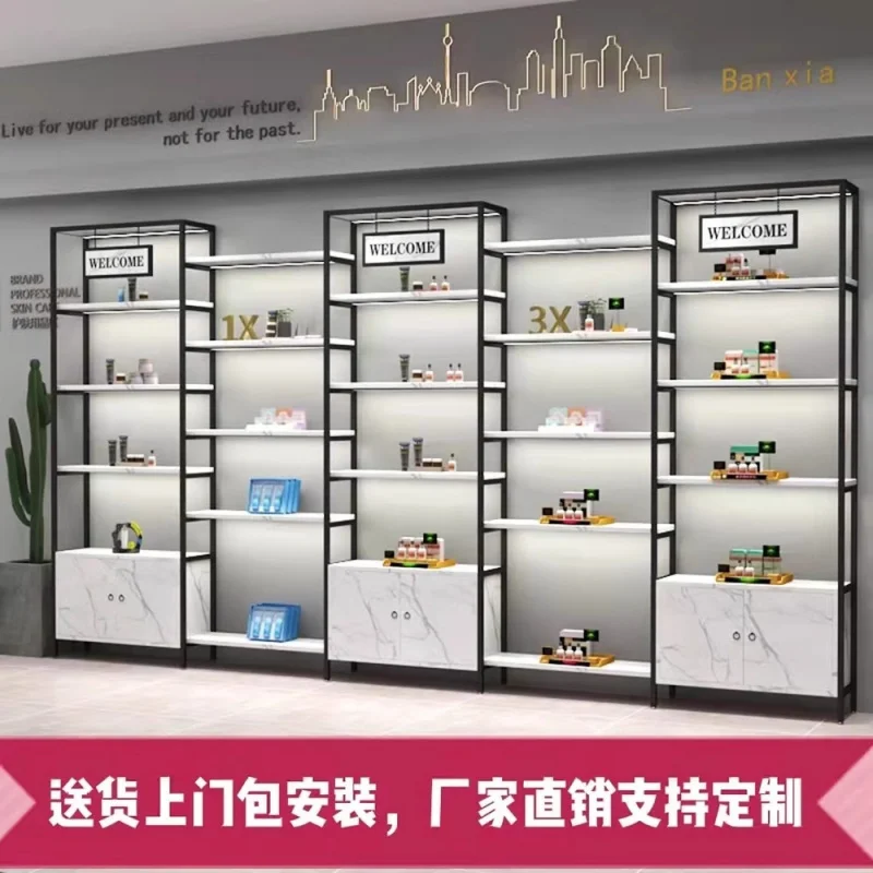 

Custom Lighted Cosmetic Display Cabinet Boutique Shelf Shoe Rack Bag Beauty Salon Product Display Cabinet Commercial Cabinet Cus