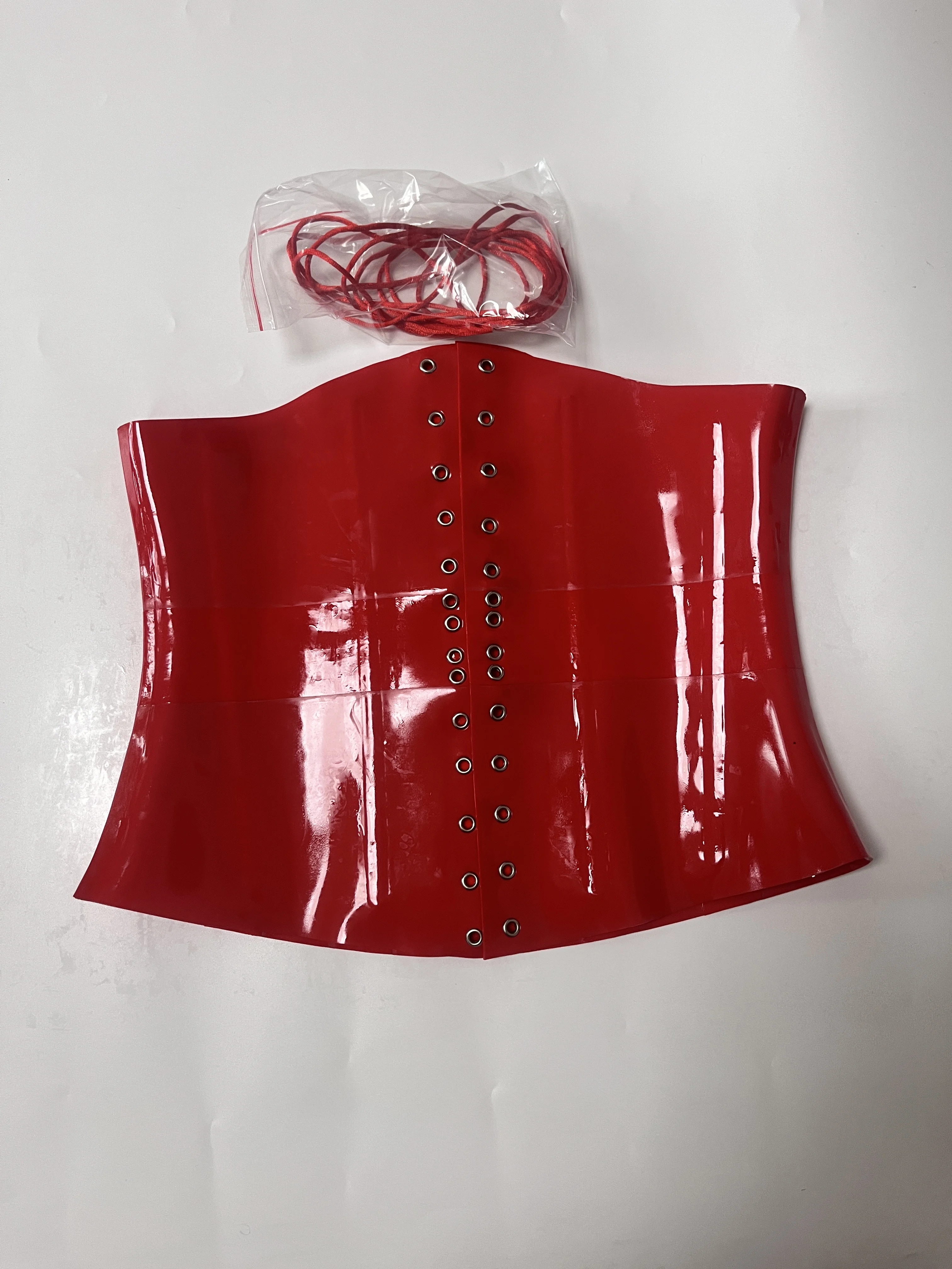 Sexy Red 1mm Thicker Latex Corset Bustier Body Shape with Waist Belt Back Lace