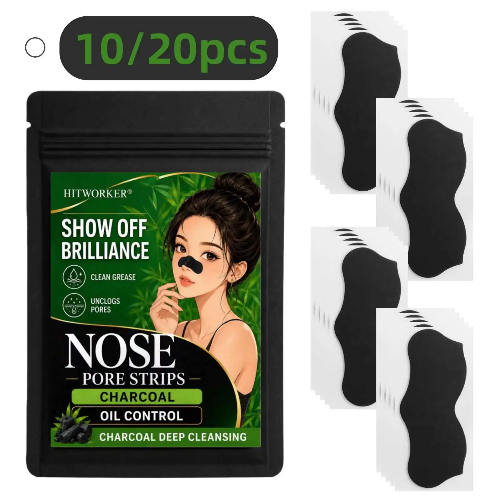 10/20pcs Nose Strips, Facial Care Nose Patches, Charcoal Design Nose Care Strips, Comfortable Fit, Easy to Use Daily Beauty Care