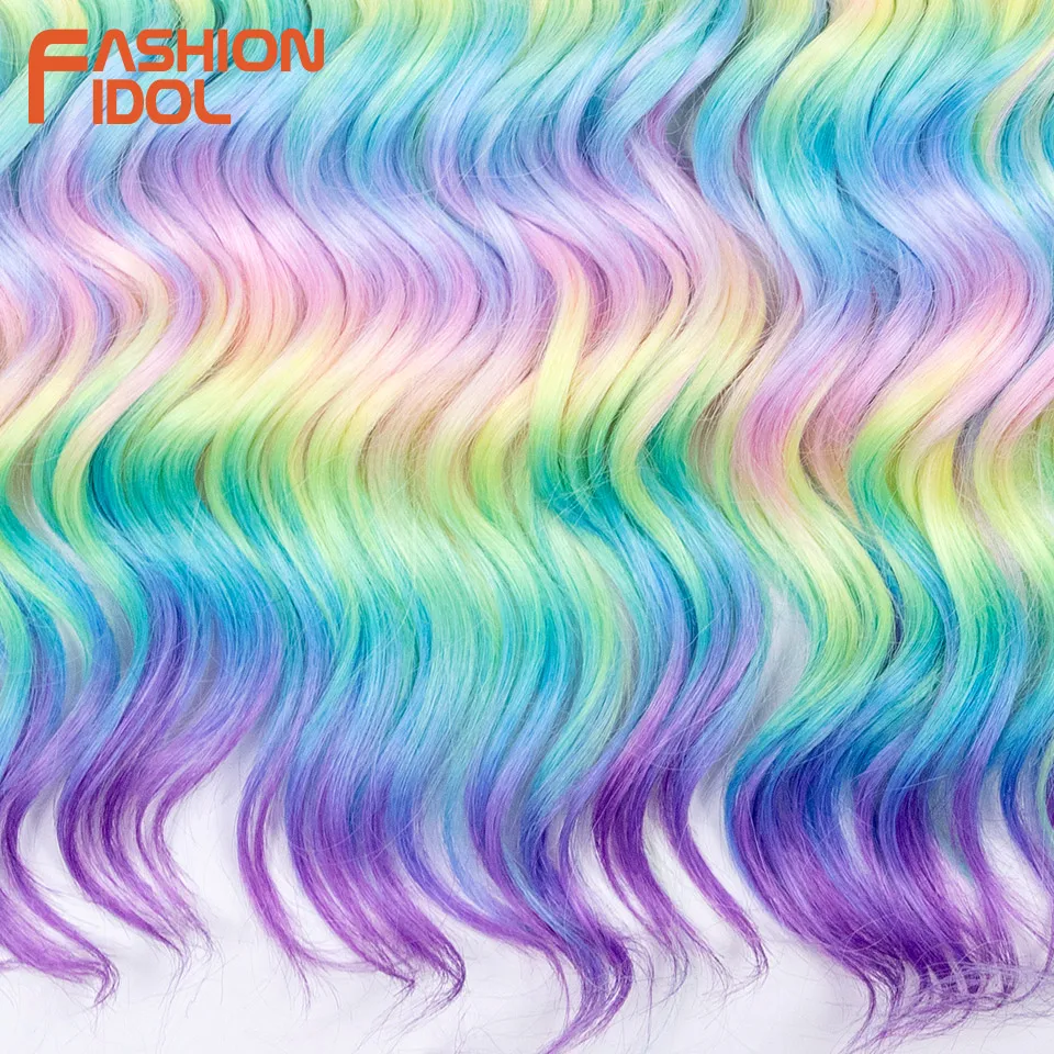 FASHION IDOL 24 Inch 300g  3PCS Deep Wavy Passion Twist Crochet Hair Synthetic Ombre Rainbow Water Wave Braiding Hair Extensions image 6