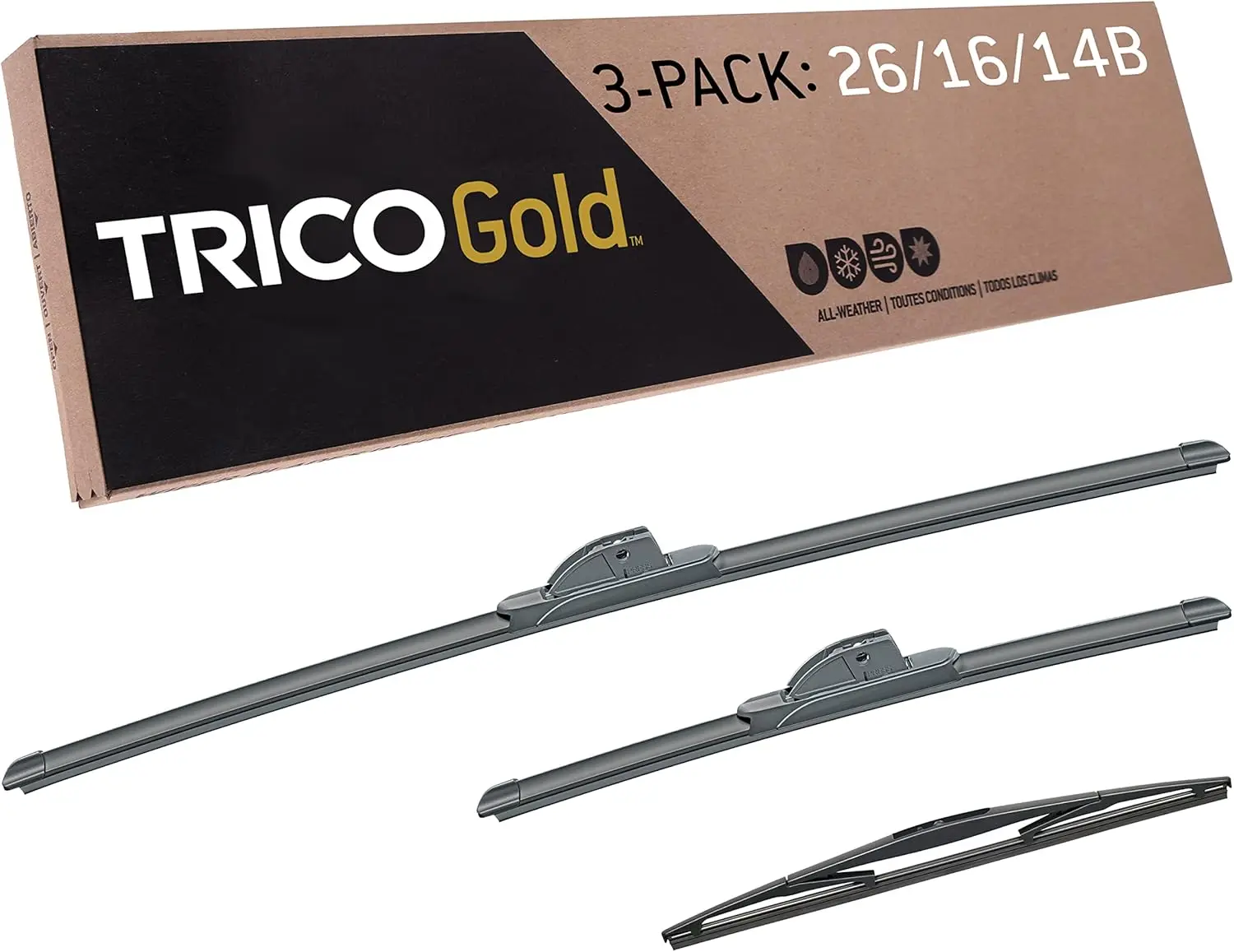 

Gold Driver/Passenger/Rear Kit Replacement Windshield for 2007-2018 Acura RDX; Includes 26 inch, 16 inch & 14 inch Beam Blades