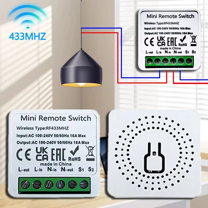 RF433 Smart Wireless Switch Relay Module Lamp LED Lighting Controller AC100V~240V 16A Receiver Connect Switch Button Wall Panel