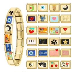 Yolorist Retro Golden Charm Bracelet Airplane Rose Sedan Italian Charm Links Fit 9mm Stainless Steel Bracelet Jewelry DIY Making