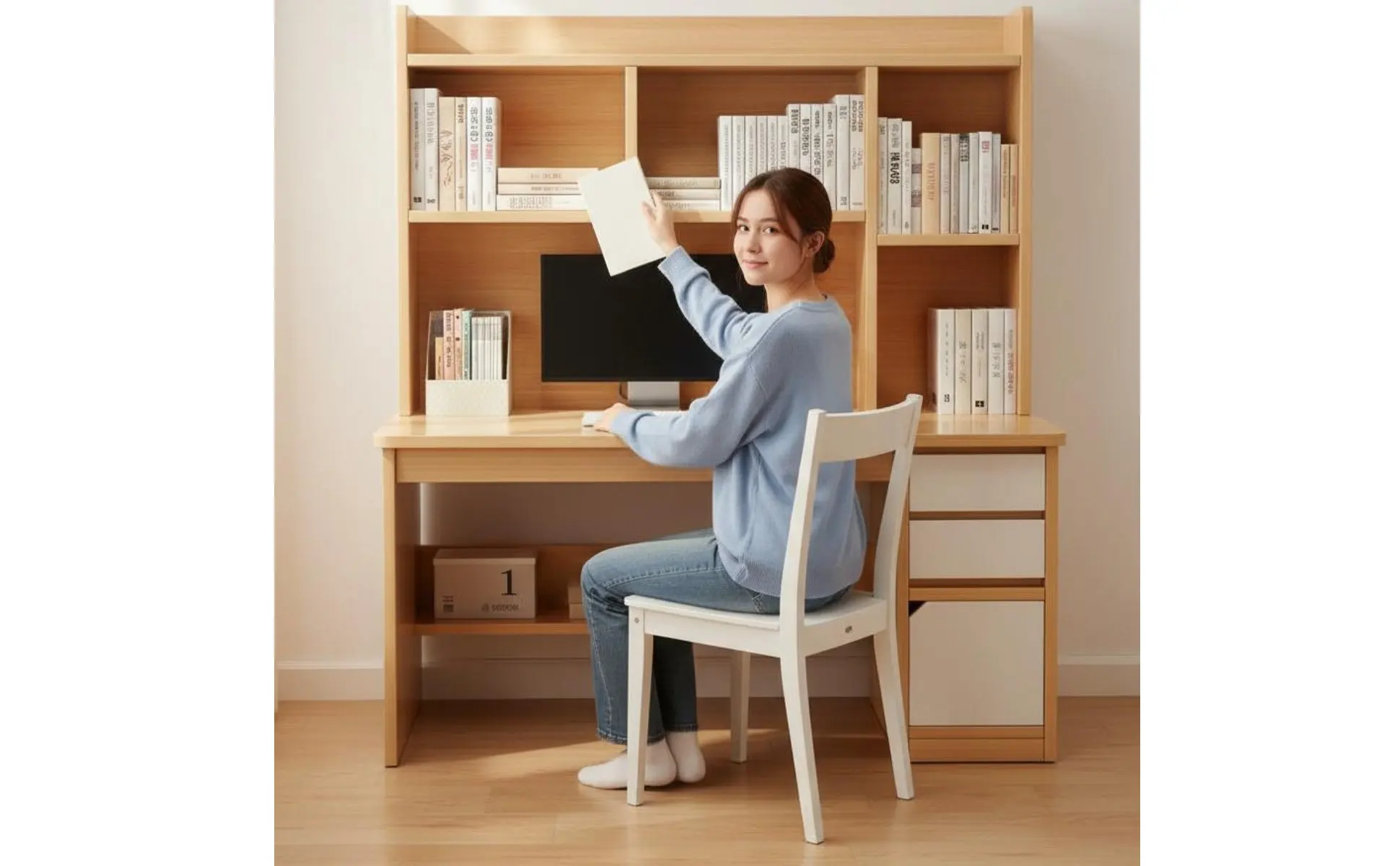 Computer Desk with Shelving Unit Multi-Functional Study Desk with Shelving Unit Home Furniture Space Saving Wide Desktop