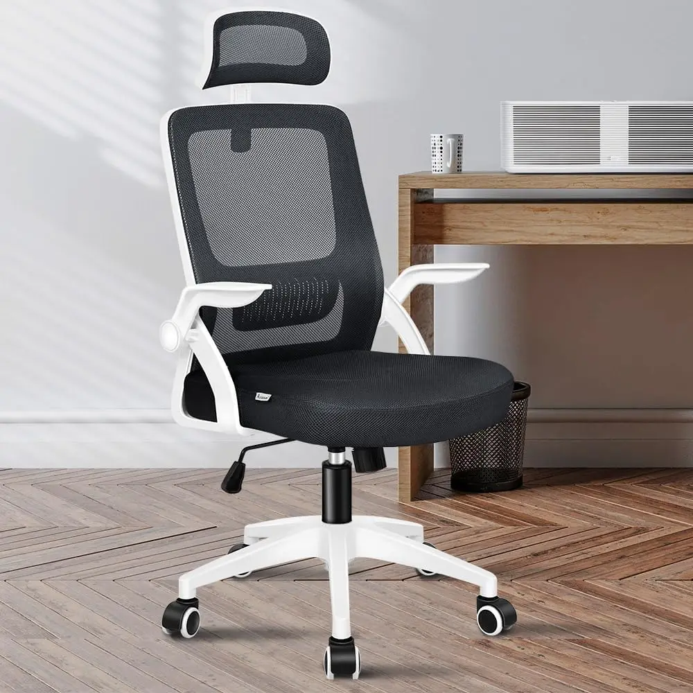 Office Chair Mesh Computer Chair Swivel Executive Desk Chair with Adjustable Headrest and Armrest Arco Series(White Black)