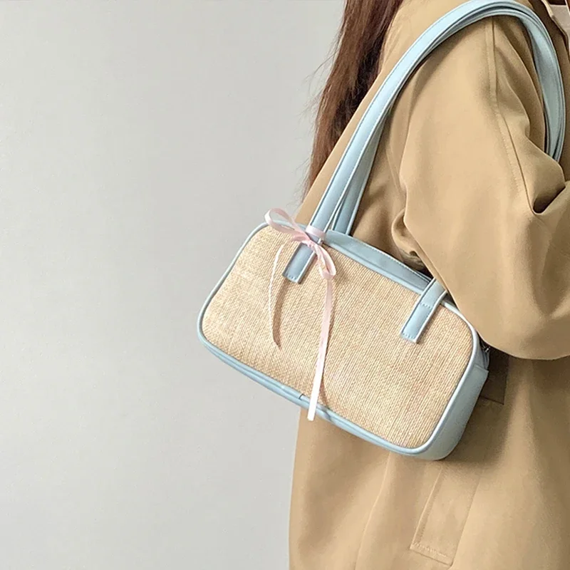 

Прямоугольная сумка для женщин, летняя новая корейская соломенная тканая сумка для отдыха на море, сумки на одно плечо, модная сумка для поездок на работу под мышками