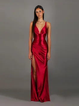 10 best sales Vestido vermelho com fenda alta - №1