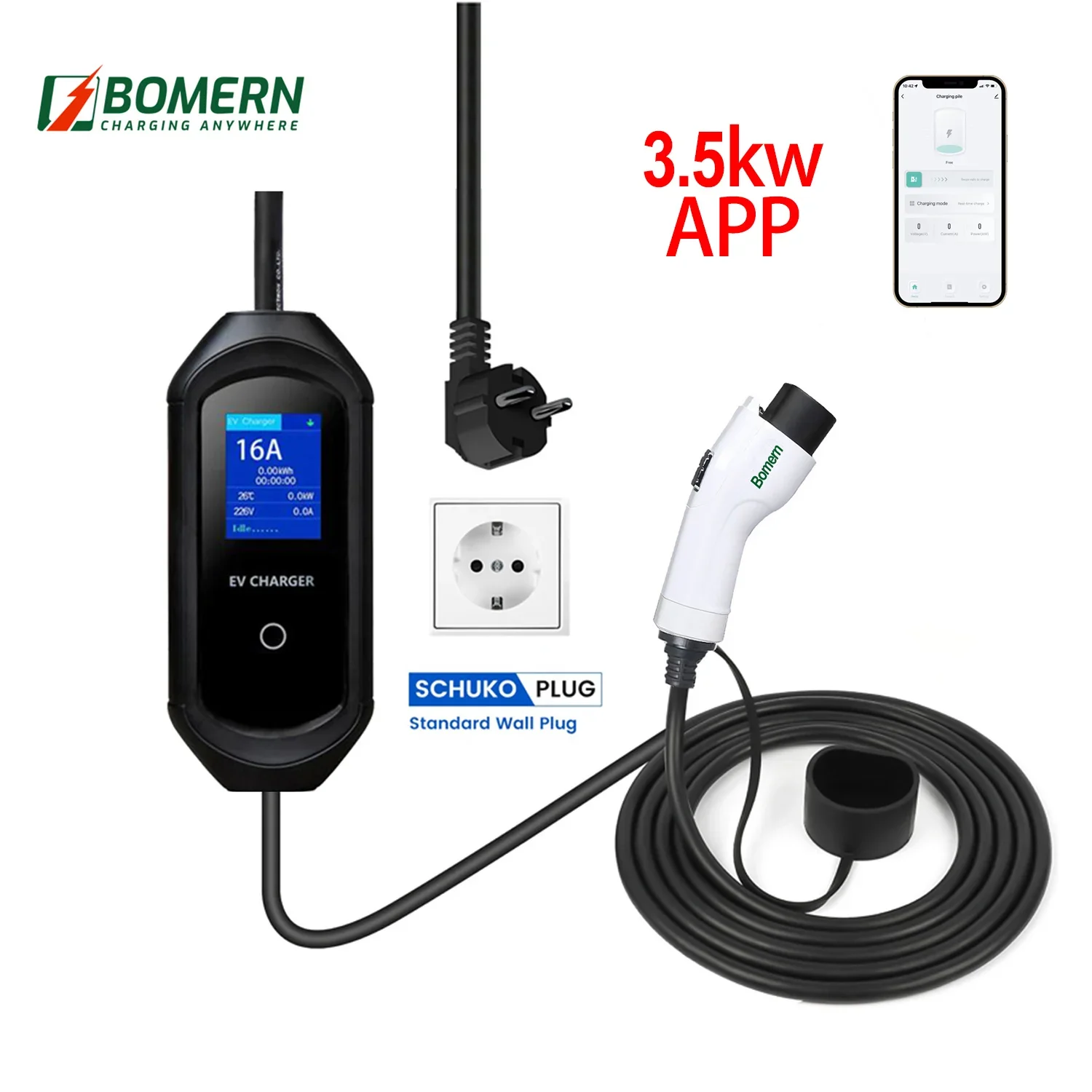 Portable Electric Vehicles Charger 3.5kw 7kw Gb/t Ev Charger 32amp Gbt Charger With Eu Plug